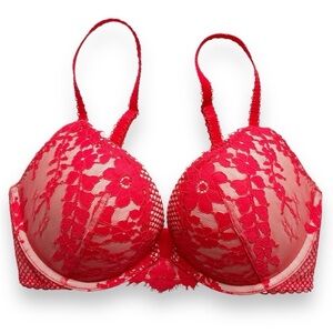 Victoria’s‎ Secret Dream Angels Push-up Bra 32D red mesh lace underwire padded
